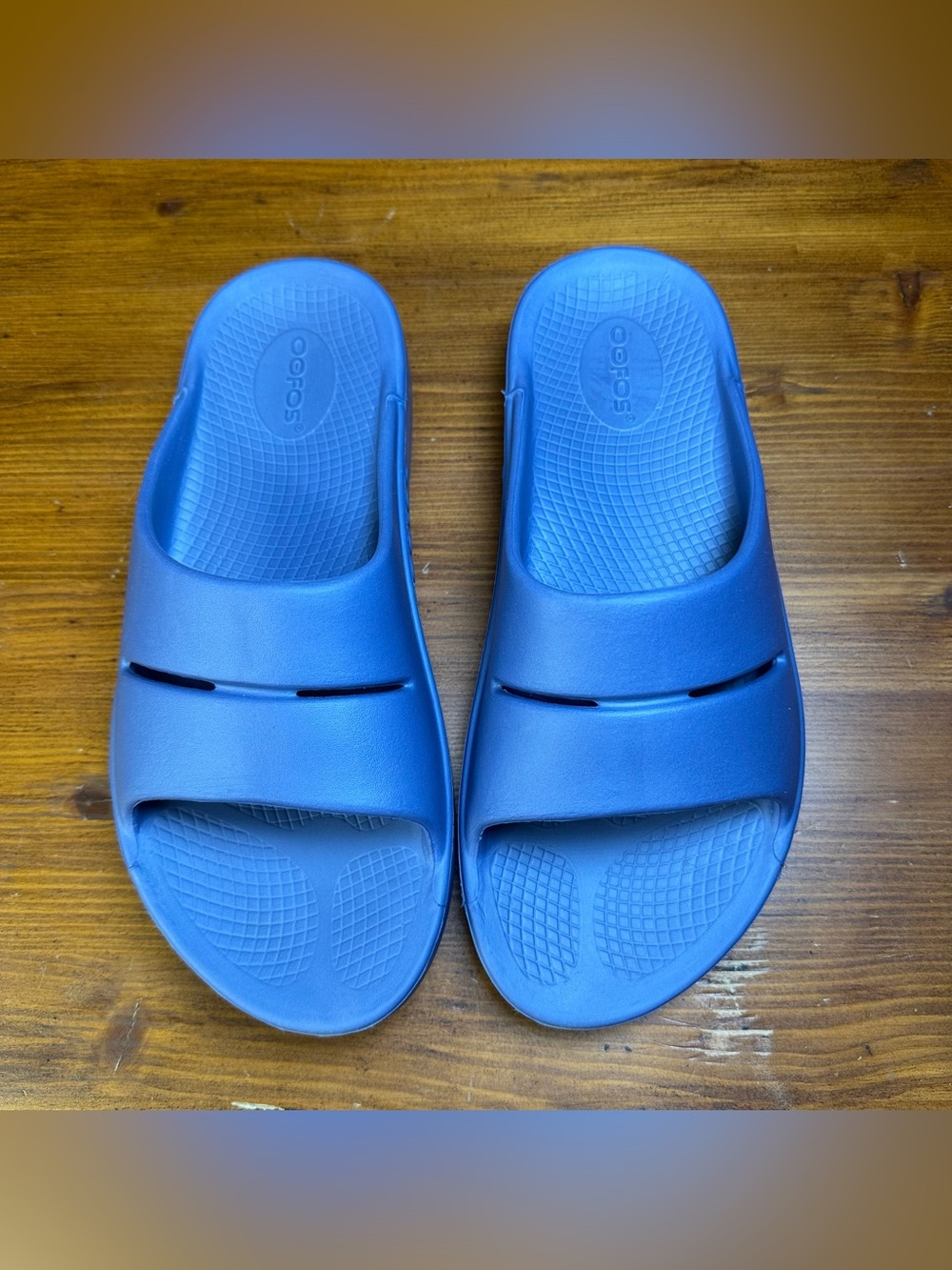 OOFOS OOahh Slide Recovery Sandals Blue Water Drop Size W9 M7 Unisex - Picture 3 of 11